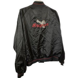 Snap-On Satin Embroidered Satin‎ Jacket Horizon Sportswear Mens L Black Vintage